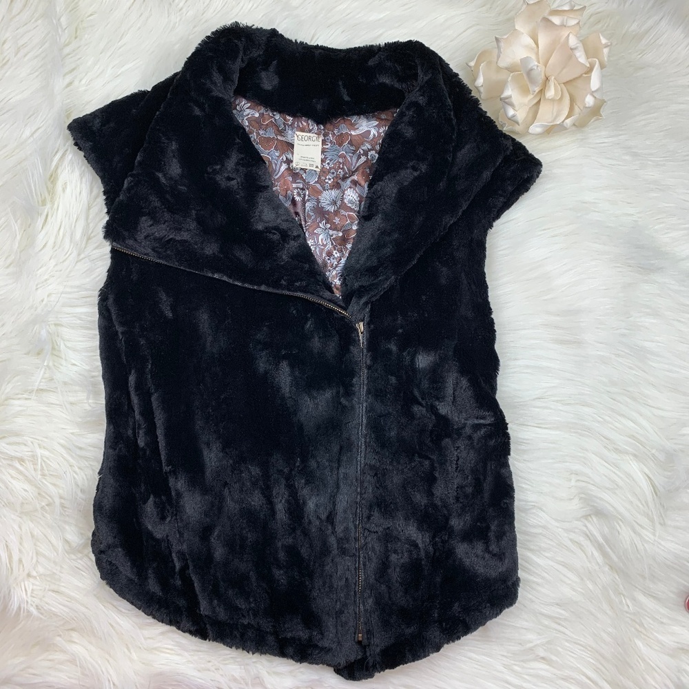 Georgie Black Faux Fur Zipper/Moto Vest Women's Size 0/Small-Medium